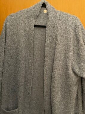 Women's Plush Open-Front Teddy Jacket in Light Blue